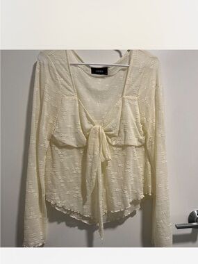 Cider Ivory Tie-Front Textured Blouse